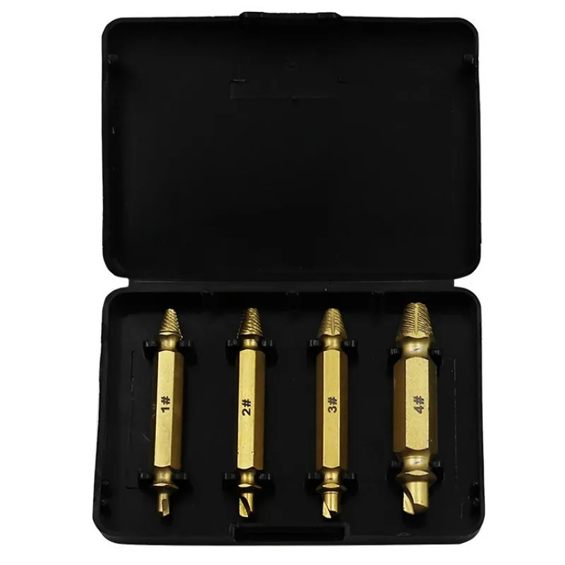 

4pcs Titanium Broken Bolt Damage Screw Remover Extractor Drill Bits Easy Out Stud Reverse Double head broken wire remover
