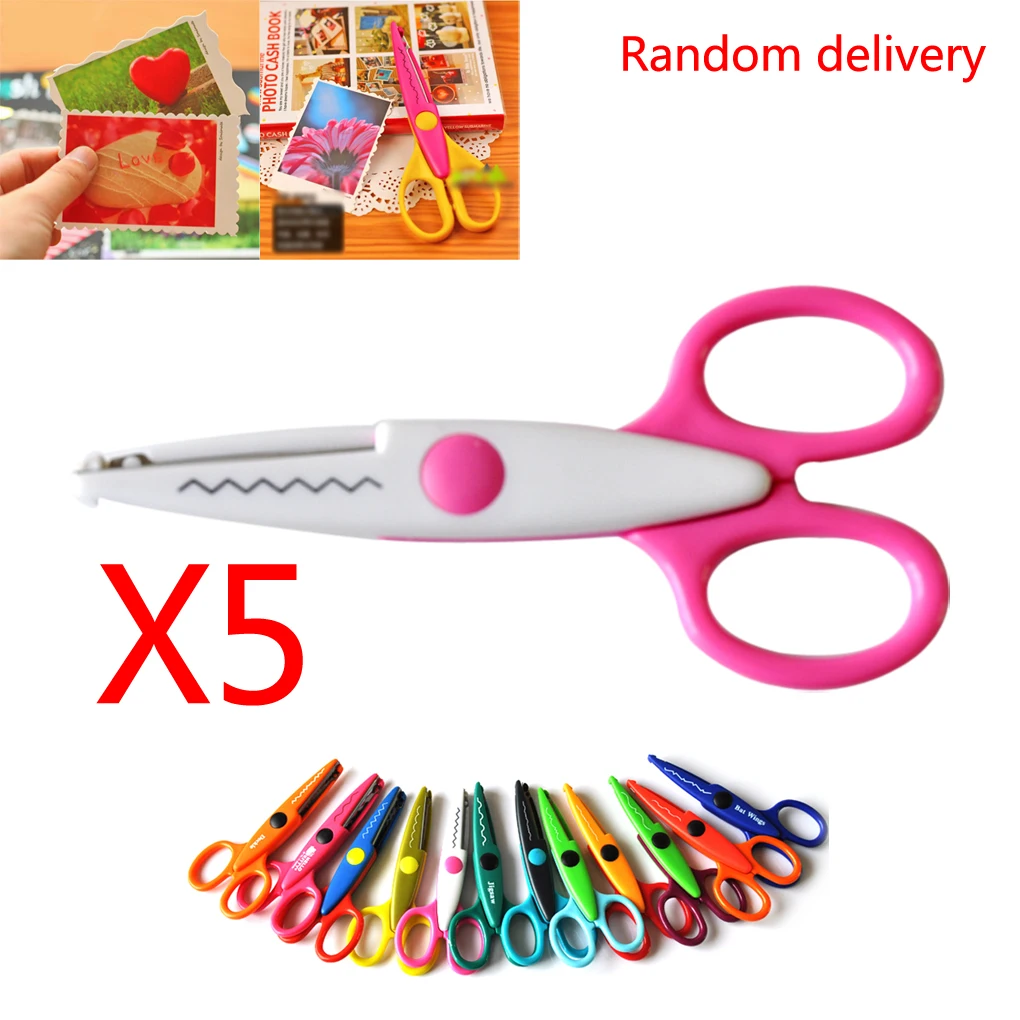 

Hot Sale 5pcs/set Random Color Portable Wave Lace Edge School Scissors Craft DIY Hools