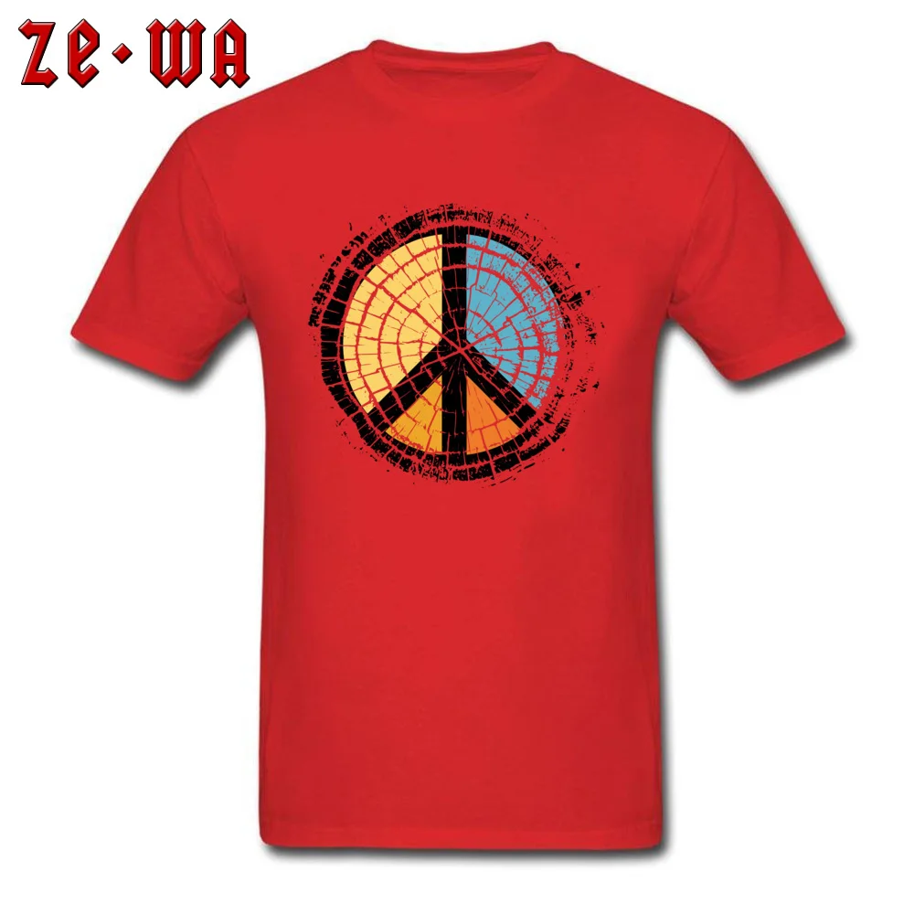 Colored wooden peace symbol Tops Shirt Summer Autumn Crew Neck 100% Cotton Male Top T-shirts Hip hop Clothing Shirt 2018 Fashion Colored wooden peace symbol red