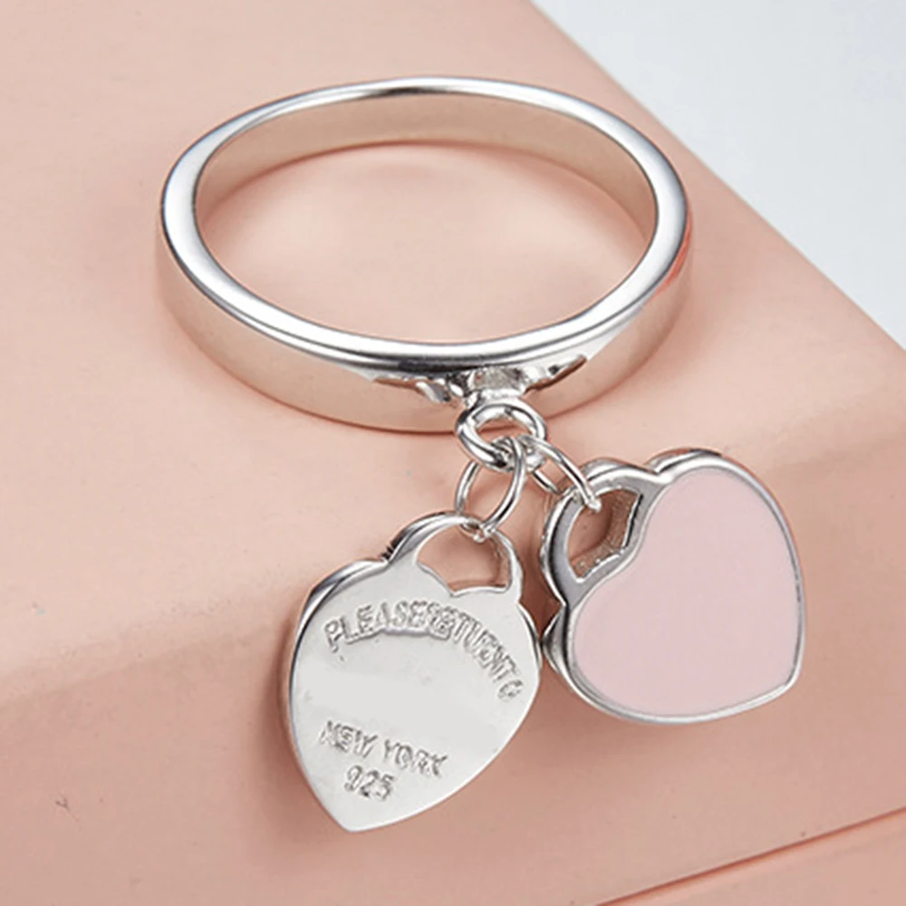 

Silver Lover's Rings Accessories Wedding Ring Brand TIFF Heart Engravable Customizable Logo Charm Pendant Finger Rings jewelry