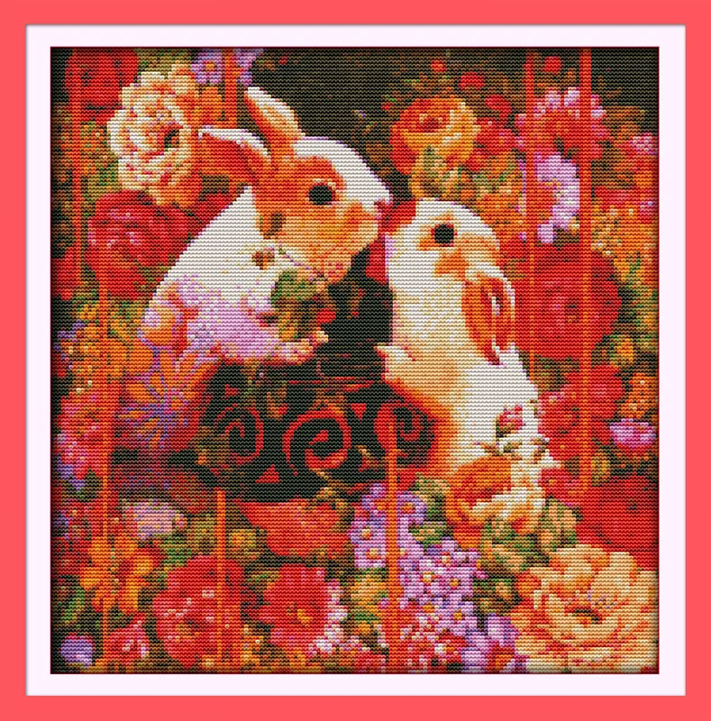 

The happy rabbit lovers Printed on Canvas DMC Counted Chinese Cross Stitch Kits printed Cross-stitch set Embroidery Needlework