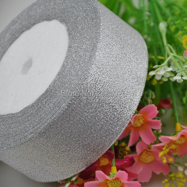 Free Shipping 1-1/2&quot(40mm) 25Yards Silver Metallic Glitter Band Ribbon Cartoon Bouquet Diy Gift Wrapping Tape | Дом и сад