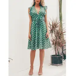 2019 Новое Yfashion женское сексуальное платье с v-образным вырезом и оборками в горошек