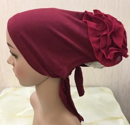 H1186 последняя хлопковая мусульманская шляпа с шифоновым цветком, исламский шарф, быстрая