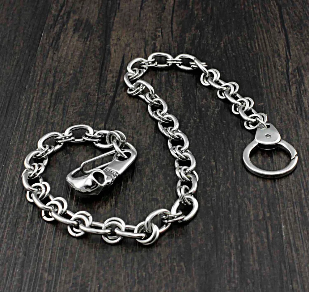 

2 Rings Linked Biker Trucker Wallet Pants Chain W/ SKull Buckle