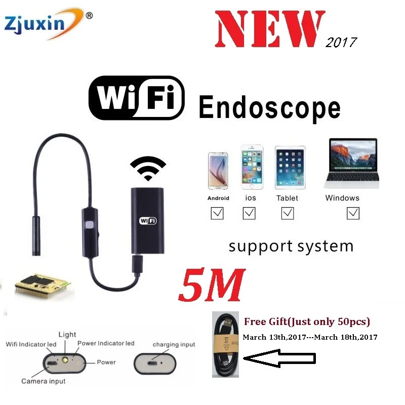 

1PC 5M WIFI Endoscope New Camera 8mm HD Lens USB Iphone Android Borescope IOS Tablet Wireless Borescope endoscope WIFI