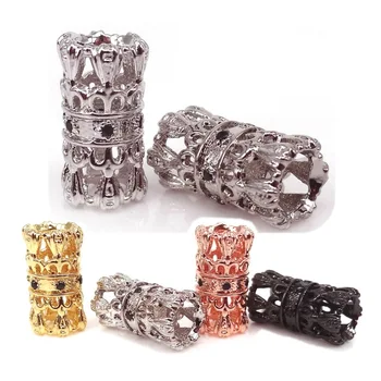 

New Micro Pave CZ Tube Beaded Bracelet Spacer Beads,Gold-Color Big Hole Slider Beads Fit For Pandora European Bracelet Making
