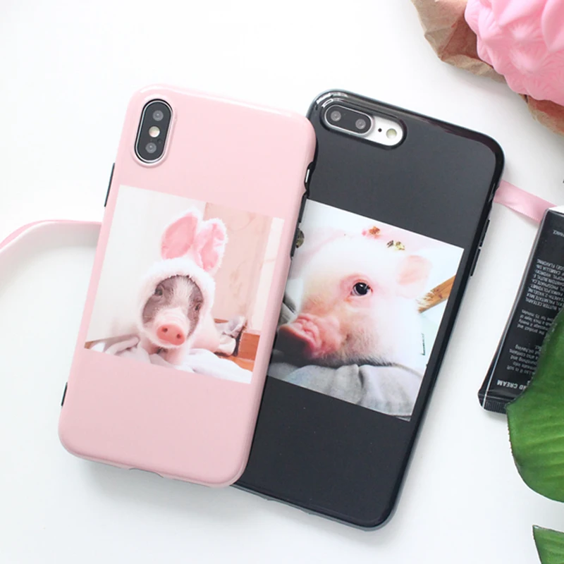 WOTP suave parejas caja del teléfono del cerdo de la historieta para iphone 7 Plus para iphone X 6 6 S 7 8 lindo conejo suave cubierta trasera Fundas