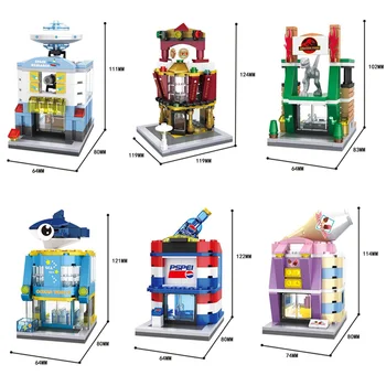 

mini City street view building block gambling house Dinosaur Museum ocean world cole ice cream shop bricks toys for gifts