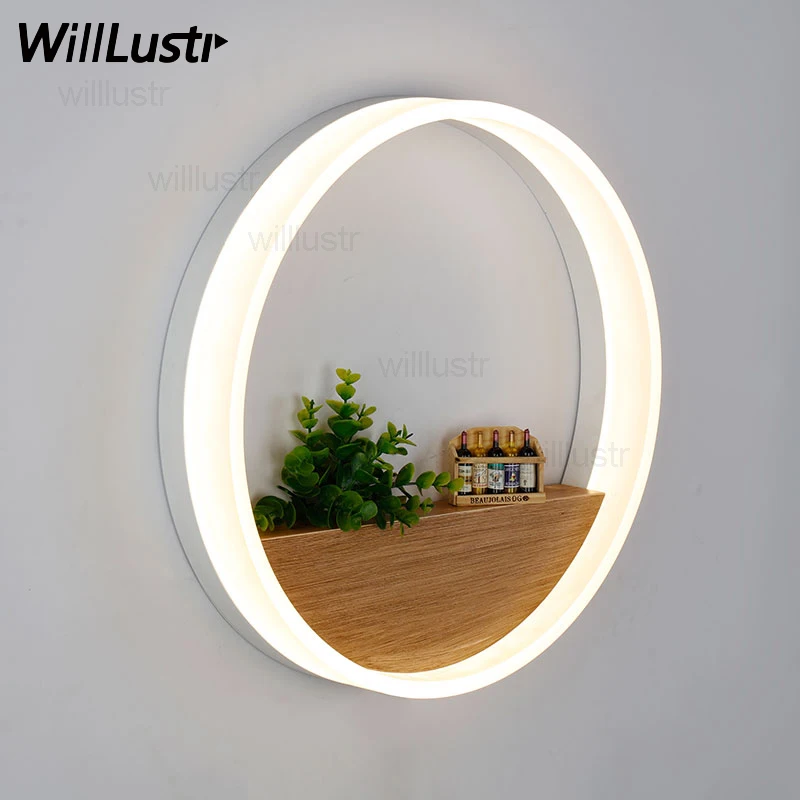 

LED wall lamp round PMMA wall light wood decor acrylic ring lobby bedroom hotel corridor restaurant dinning room bar loft