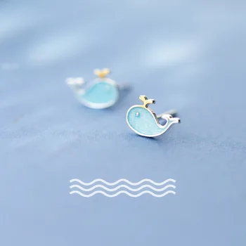 

MloveAcc 100% S925 Sterling Silver Blue Lovely Whale Stud Earrings for Girls Kids Children Creative Cute Marine Animal Jewelry