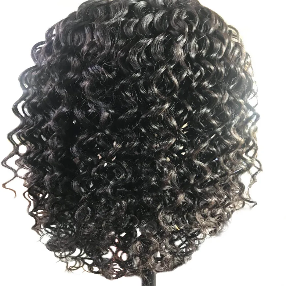 

Full Shine Lace Front Wig Brazilian Human Hair Kinky Curly Black Color Glueless Lace Front Wig With Baby Hair