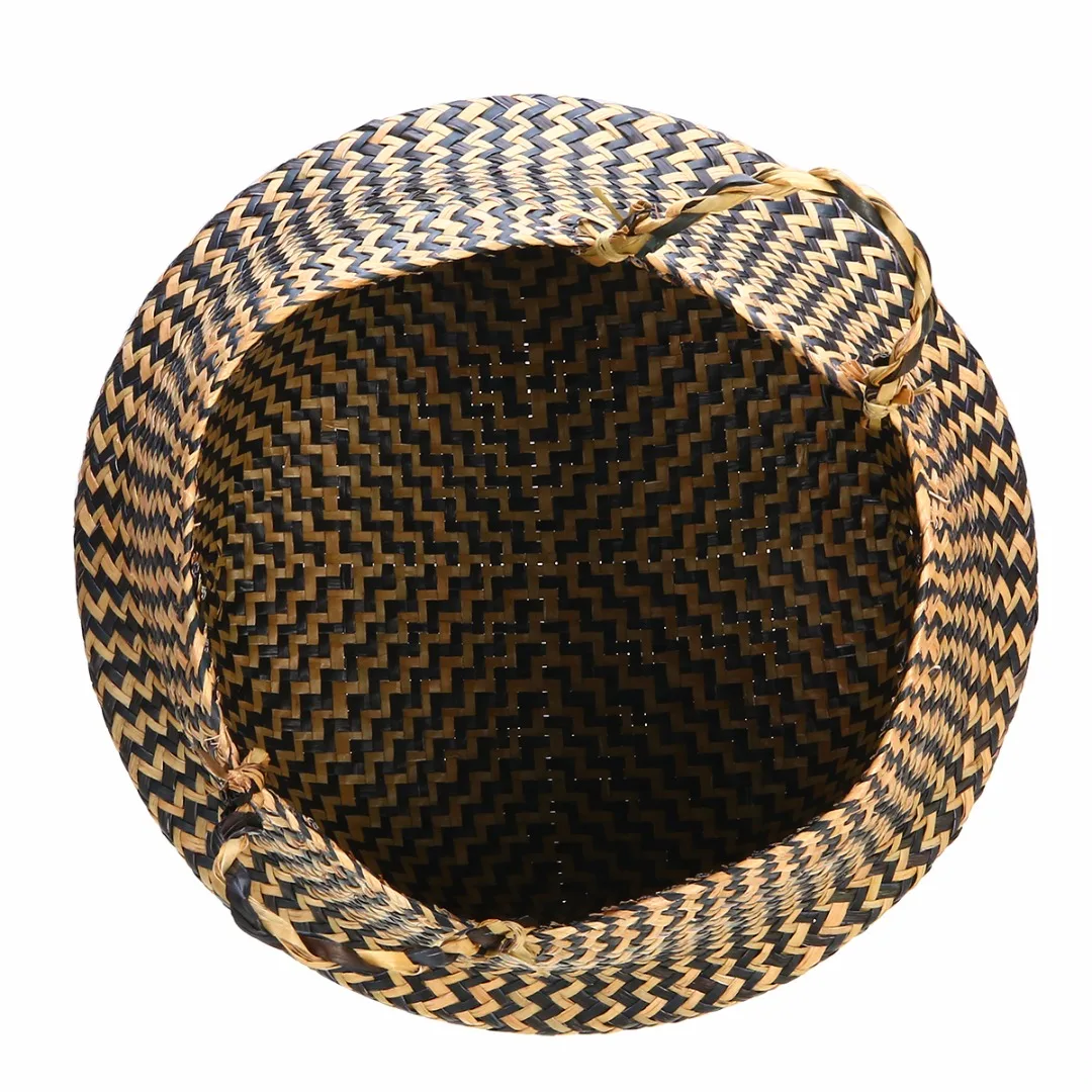 Mayitr Handmade Bamboo Storage Baskets Flower Pot Planter Basket Foldable Laundry Straw Patchwork Wicker Rattan Seagrass Belly