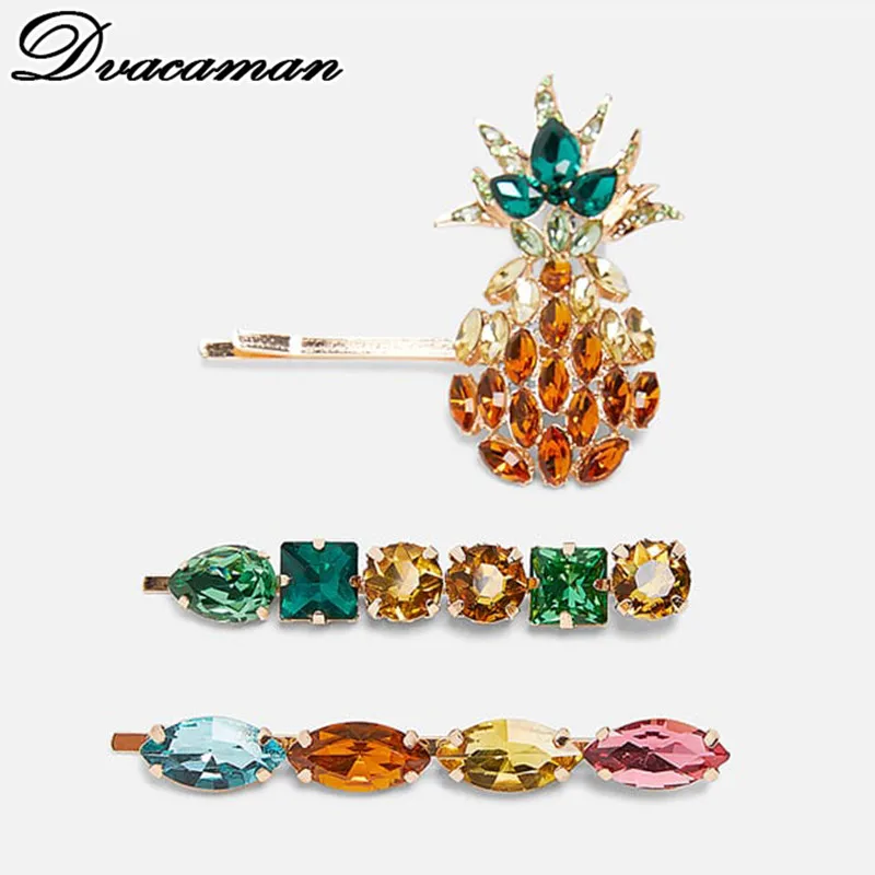 

Dvacaman ZA New Handmade Crystal Hairpins Cute for Women 2019 Trendy Rhinestone Barrettes Fruit Pineapple Accessories Hair Clips