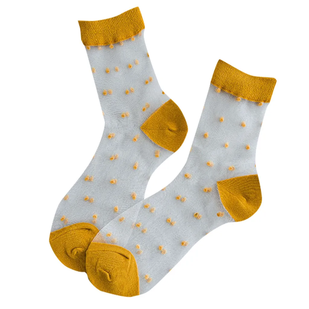 Женские повседневные летние Прозрачные шелковые носки в горошек; короткие милые носки в подарок; skarpetki damskie; зимние calcetines mujer harajuku; забавные meias - Цвет: Yellow