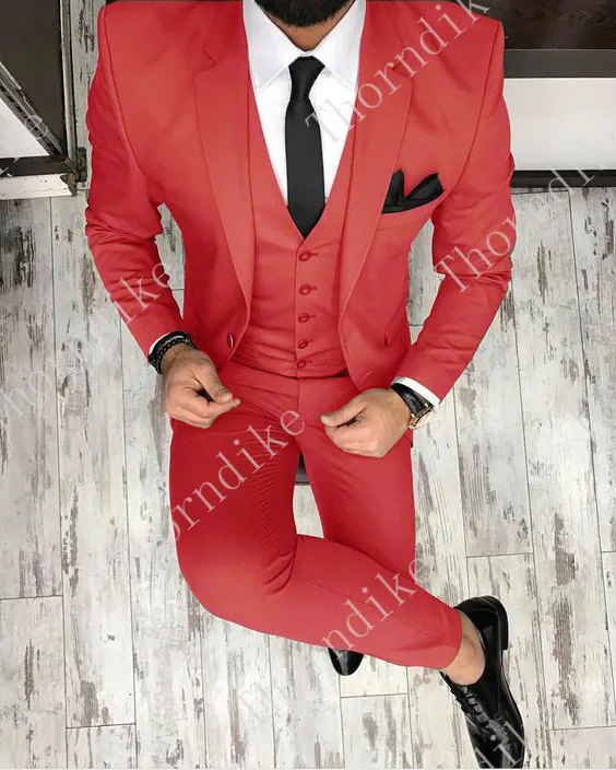 Thorndike мужской деловой костюм обтягивающие классические мужские костюмы блейзеры роскошный костюм мужские две пуговицы 3 шт.(куртка+ брюки+ жилет - Цвет: watermelon red