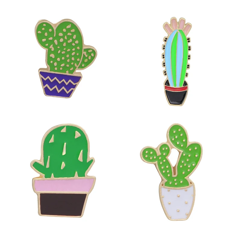 

4Pcs/set Green Plant Cactus Potted Pins Brooch Enamel Badge Pin Button Collar Backpack Jacket Funny Jewelry Gifts for Girls Boys