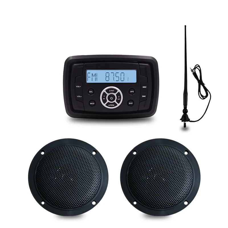 

Marine Stereo Boat Audio Bluetooth Radio FM AM USB MP3 Player for Motorcycle Auto ATV UTV 4inch Waterproof Speaker+Black Antenna