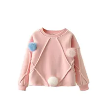 Утепленный Модный пуловер с длинными рукавами для маленьких девочек, свитер, теплый свитер, свитера, топы с плюшевыми шариками, От 0 до 6 лет, одежда для игр