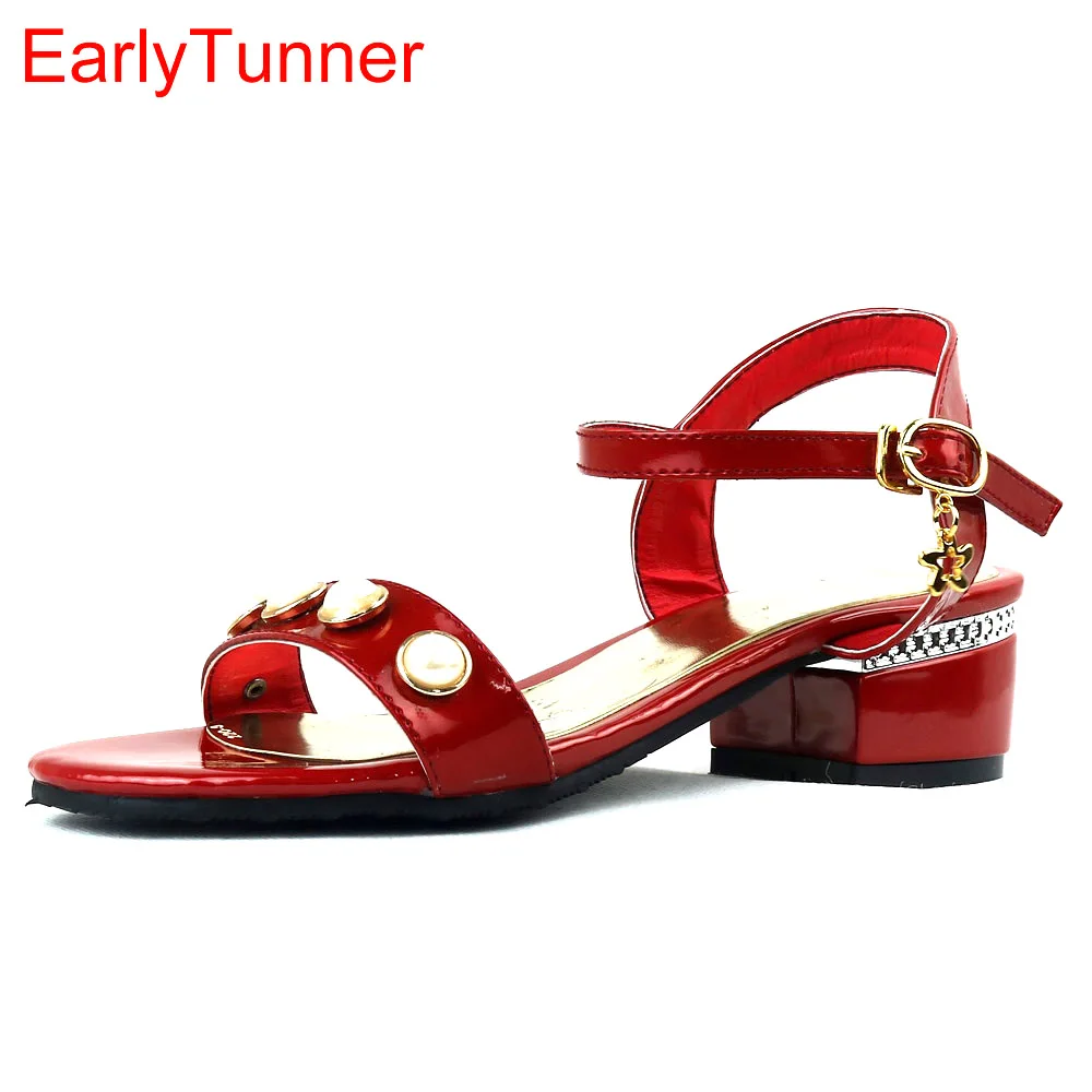 

Brand New Fashion Women Casual Sandals Red Silver Beige Elegant Ladies Shoes low Square Heel EY7-3 Plus Big Size 12 31 43 48