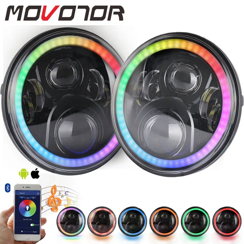 

For Jeep Headlights with Rotating RGB Halo Music Mode White DRL 7inch LED Headlamps for Jeep Wrangler JK Lada Niva 4x4
