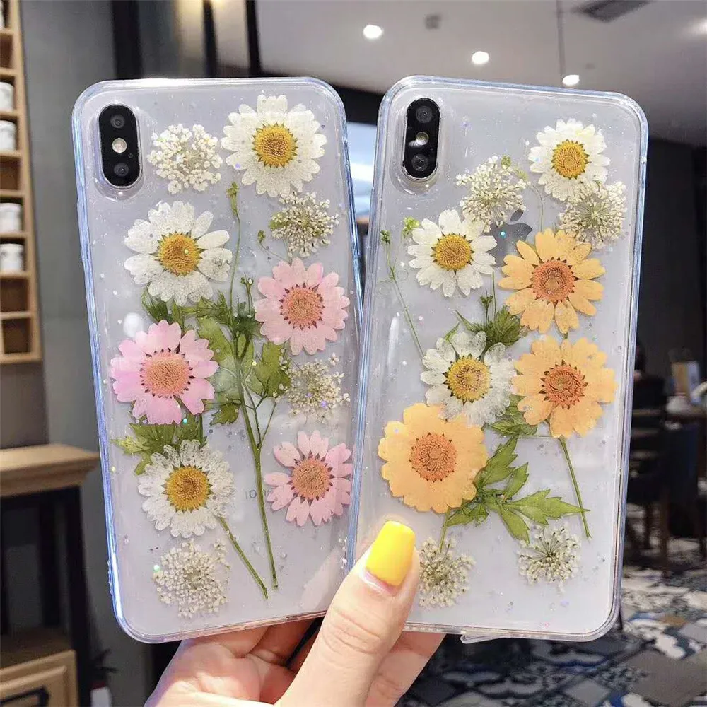 

Ahsofeisa Real Dried Flower Phone Case For iPhone X XS Max XR Case Lovley Floral Back Cover For iPhone 6 6S 7 8 Plus Coque Funda