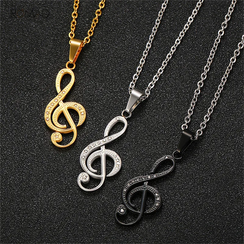 

Romad Crystal Musical Note Necklaces & Pendants Long Chains Sweater Necklace For Men Women 3 Colors