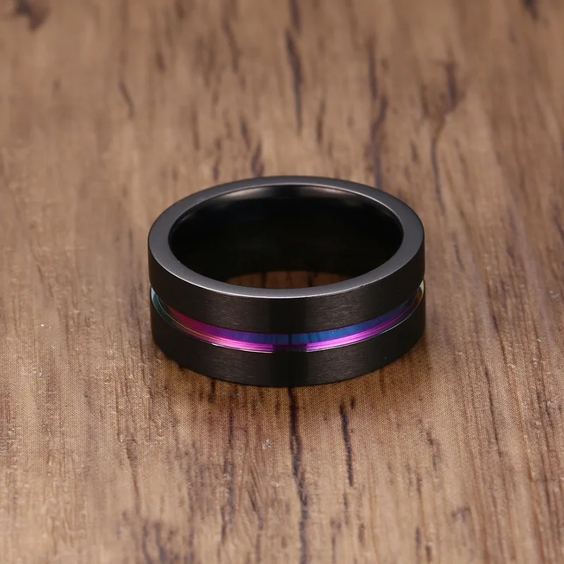 8MM Black Titanium Ring For Men Women Wedding Bands Trendy Rainbow Groove Rings Jewelry USA Size - Image 3