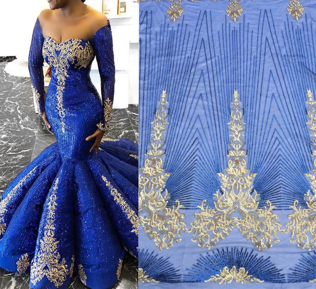 

Latest Blue African Lace Fabric 2019 High Quality Lace with Sequins/ Net French Tulle Nigerian Lace Fabrics for Wedding VS-M1059