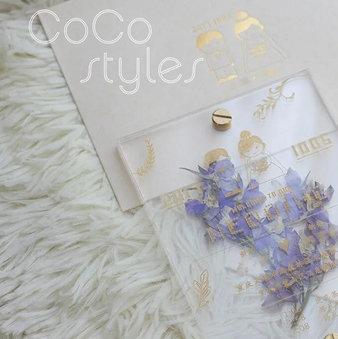  Cocostyles personalized blank aesthete hot stamping acrylic invitations card with purple preservedf - 32870738577