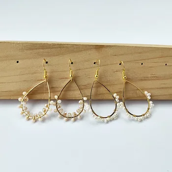 

5Pairs Fashion Bohemian Handmade earrings，Water Drop Metal Twine Pearl/crystal Earring For Women Vintage Jewelry ER880