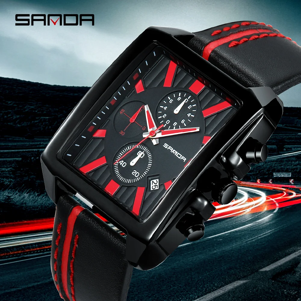 

SANDA Sport Mens Watches Top Brand Luxury Chronograph Men Quartz Wristwatches Male Leather Army Military Clock Relogio Masculino