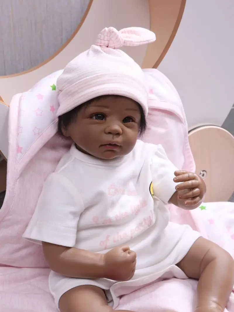 Кукла bebe reborn 55 см мягкая силиконовая кукла милая Реалистичная черная кожа для