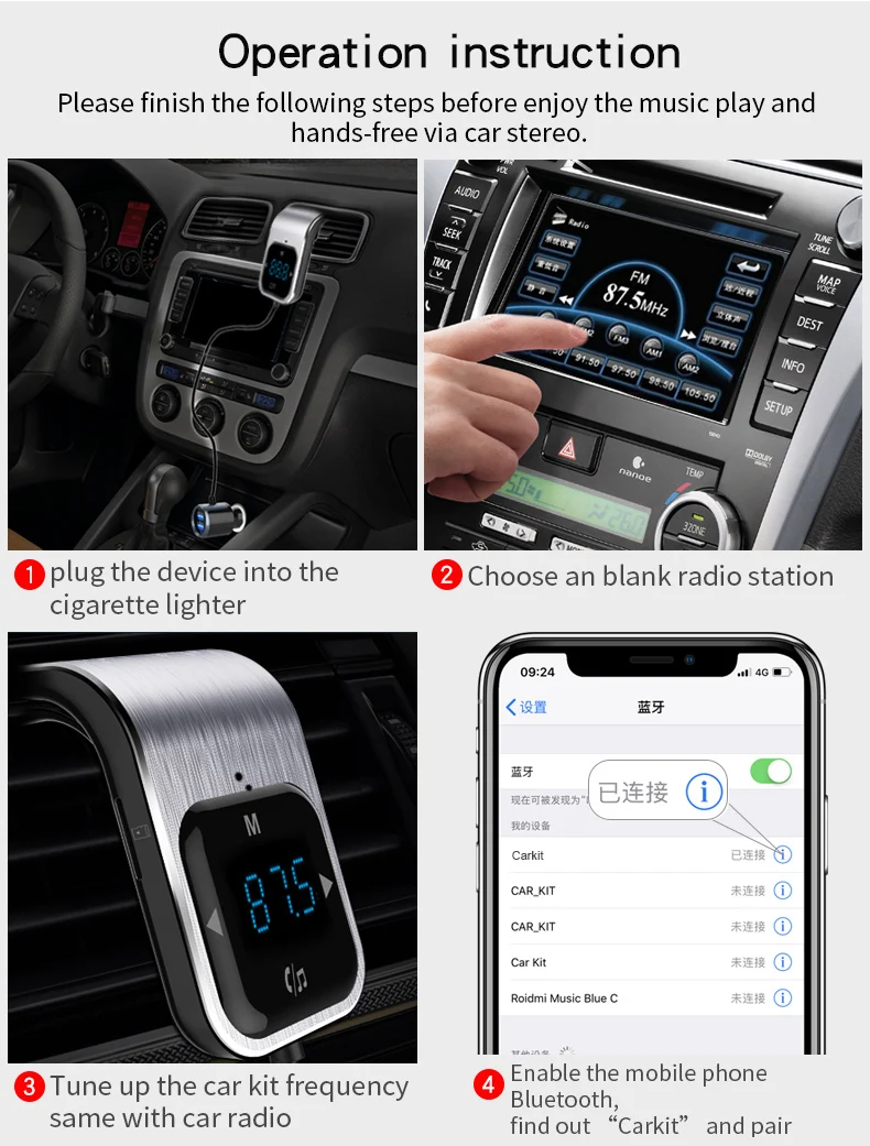 CDEN Car MP3 Player Bluetooth Receiver Handsfree Phone Car FM Transmitter USB Charger TF Card Music Player Touch Button