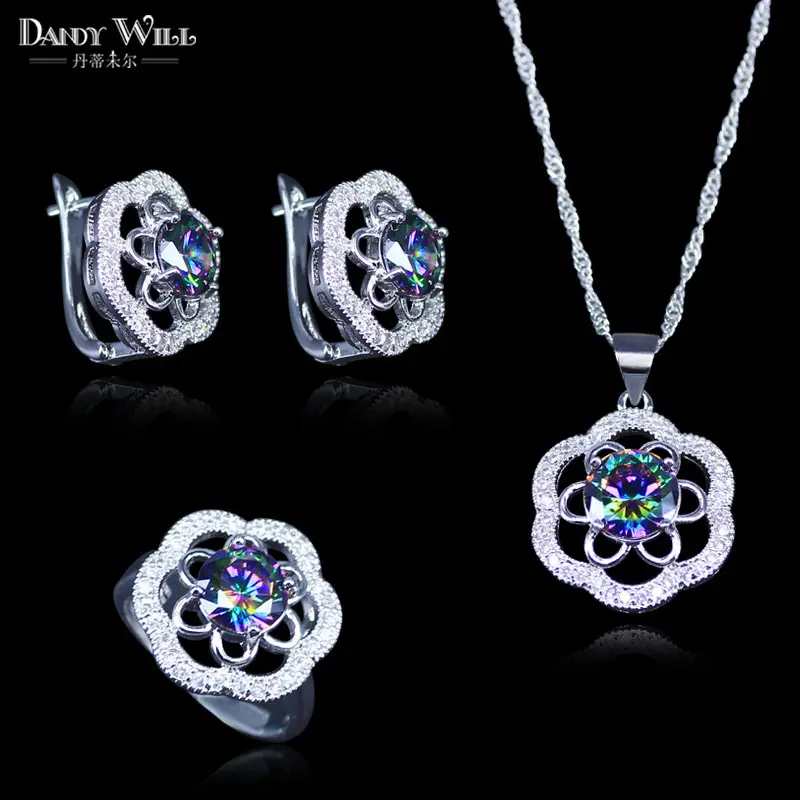 Женский ювелирный комплект из колье серёг и кольца|bridal jewelry|zirconia jewelryjewelry set 925 |