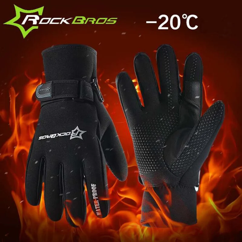 ROCKBROS Super Warm Winter Cycling Gloves Men S Full Finger Thermal Fleece Cotton Bike Bicycle Sports
