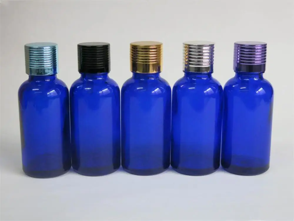 Bouteille en verre bleu Cobalt en gros 30 ml, récipient cosmétique bleu