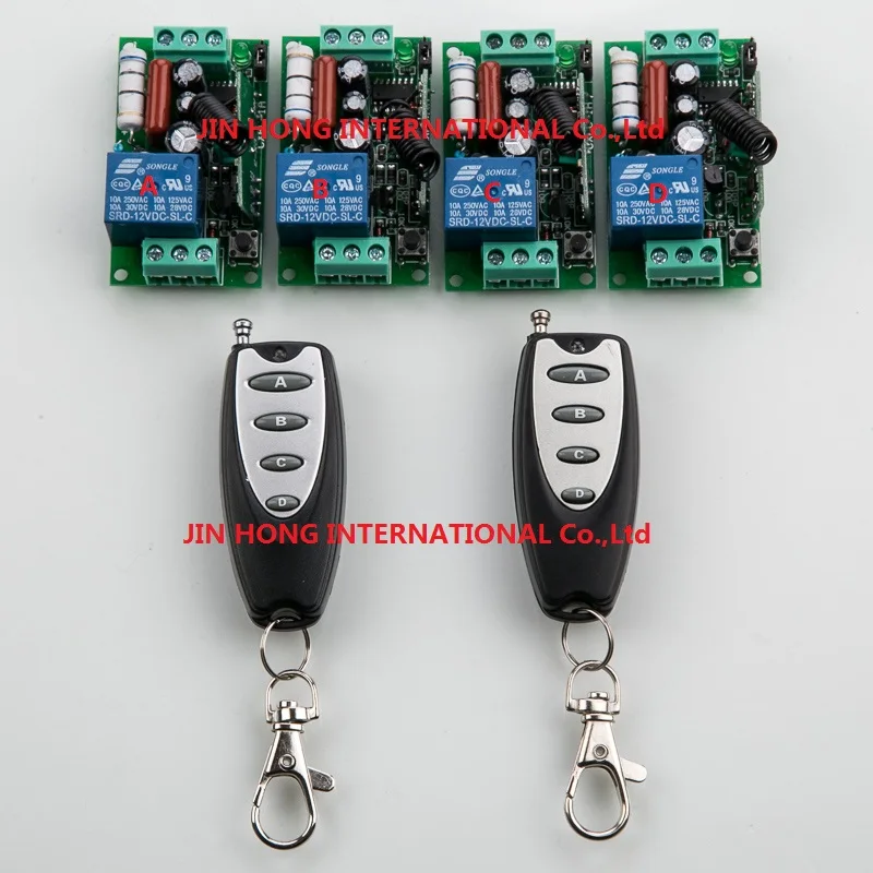 

2016 220V Wireless Remote Controller Relay Switch System 4 Receiver& 2 Transmitter 1CH 10A Light Lamp LED SMD ON OFF