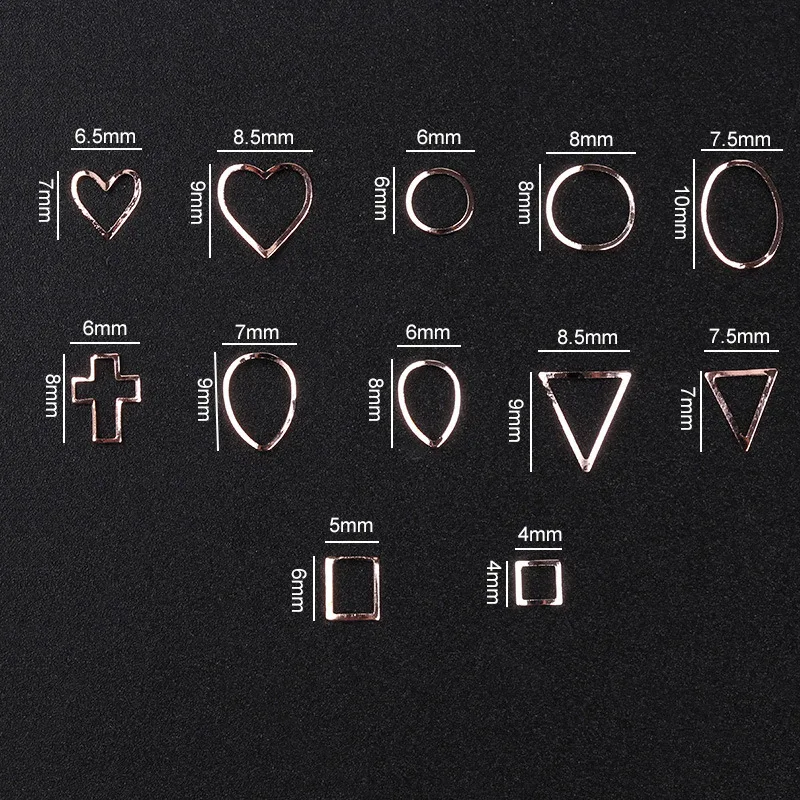 1box Hollow Frames Heart Ring Waterdrop Triangle Square Cross Sequins Nail Art Decorations 3d Manicure DIY Accessory New Design