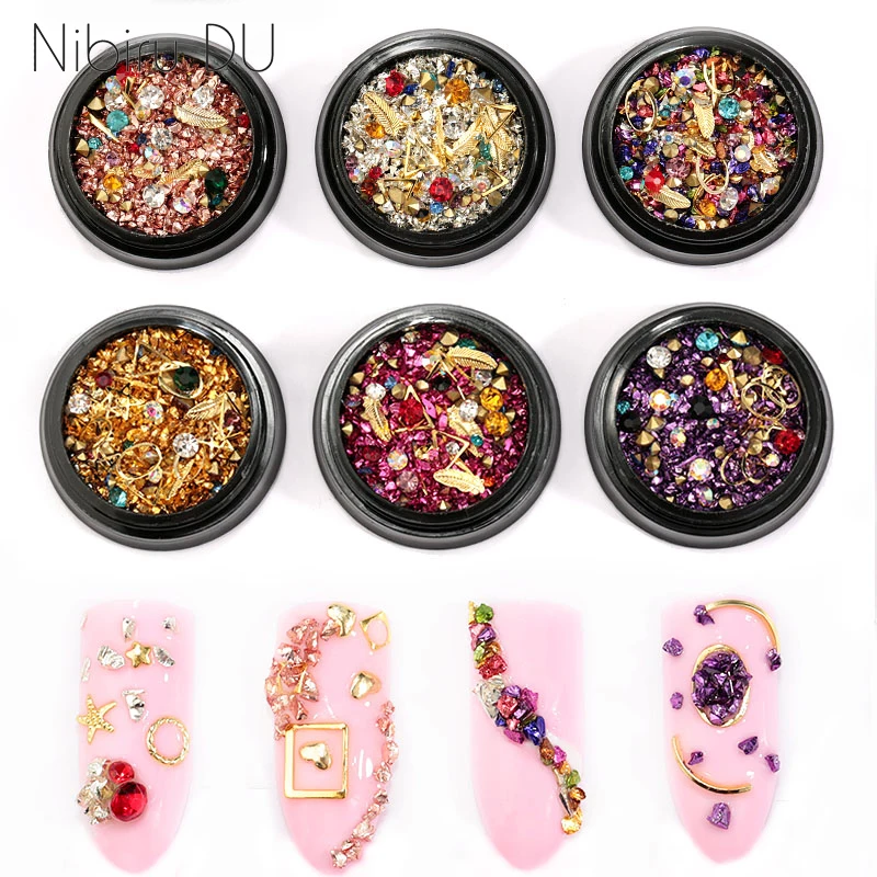 1 Box Colorful Rock Nail Art Decorations Mixed Metal Rivet Rhinestones For...