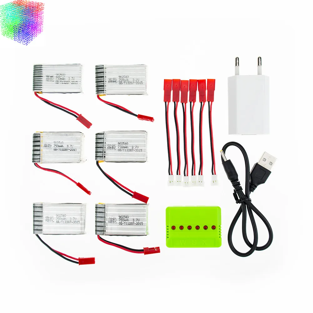 

3.7V 750mAh lipo battery 6pcs with charger and plug for MJX X400 x800 X300C rc Helicopters Airplanes drone parts