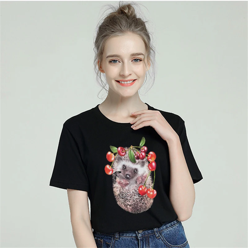 

Hedgehog Funny T Shirt Women Cotton 2019 Harajuku Aesthetic Short Sleeve Plus Size Female T-shirt White Tshirt Tumblr Top & Tees