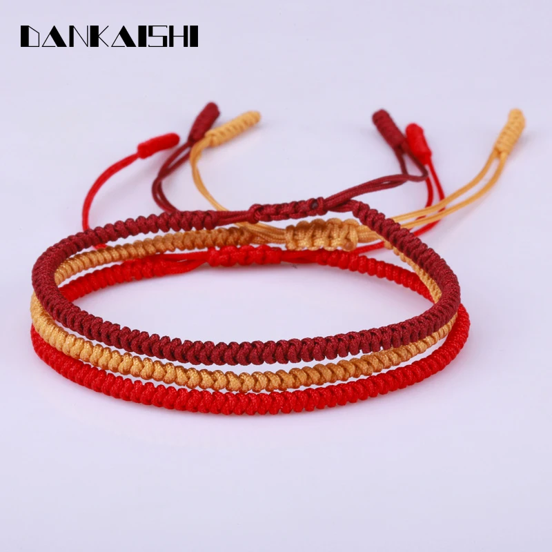 Tibetan Religion Buddhism Lucky Knot Dark Red Yellow Nylon Thread Rope