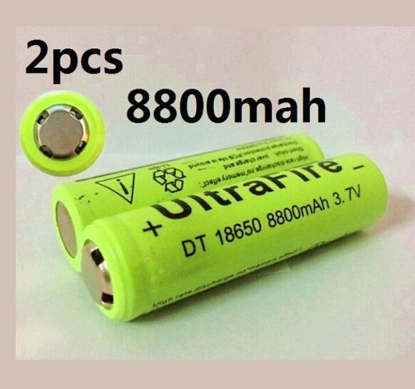 High Quality 2pcs Flat Ultrafire 18650 Rechargeable Battery 8800mah Li