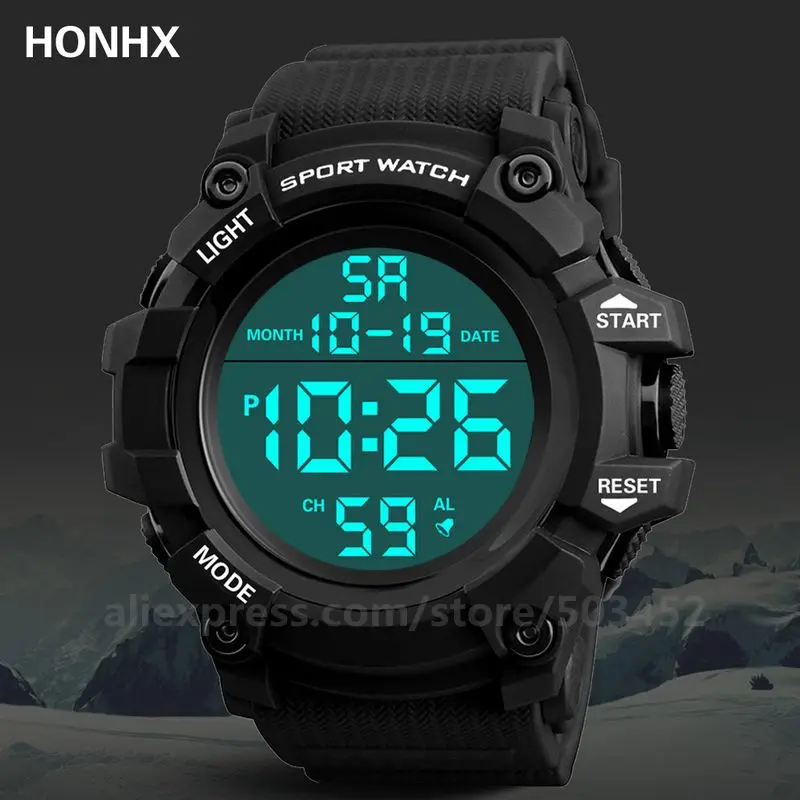 100 шт./лот новые HONHX цифровые часы освещение дисплей электронное движение PU цифровые часы повседневные спортивные часы