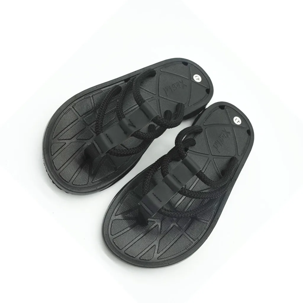Модные мужские вьетнамки; модные сандалии с открытым носком; нескользящие пляжные тапочки на плоской подошве - Цвет: Black