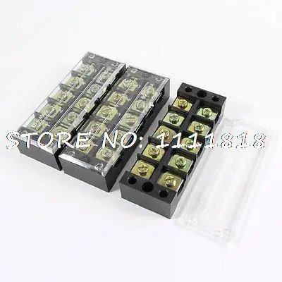 

3pcs 600V 45A 5 Positions Dual Rows Barrier Terminal Wiring Board Block w Cover