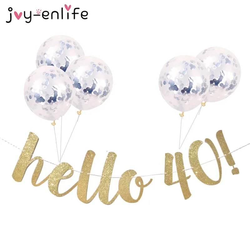 JOY-ENLIFE 1 комплект с золотым блеском Hello 30 40 50 60! Празднование дня рождения баннер для вечеринки Бумажная гирлянда вечерние принадлежности для вечеринки-девичника