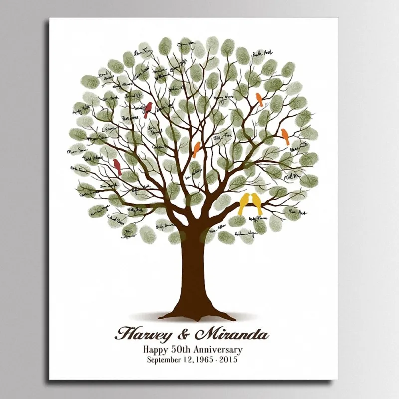 DIY отпечатки пальцев, дерево, подпись Холст Живопись Свадьба счастливый юбилей подарок пара Свадебная Гостевая книга