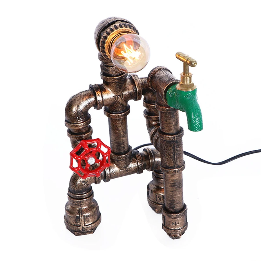 

American Village Water Pipe Human Type Table Lamp for Living Room Loft Bar Industrial Decoration Coffe Table Retro Light Fixture